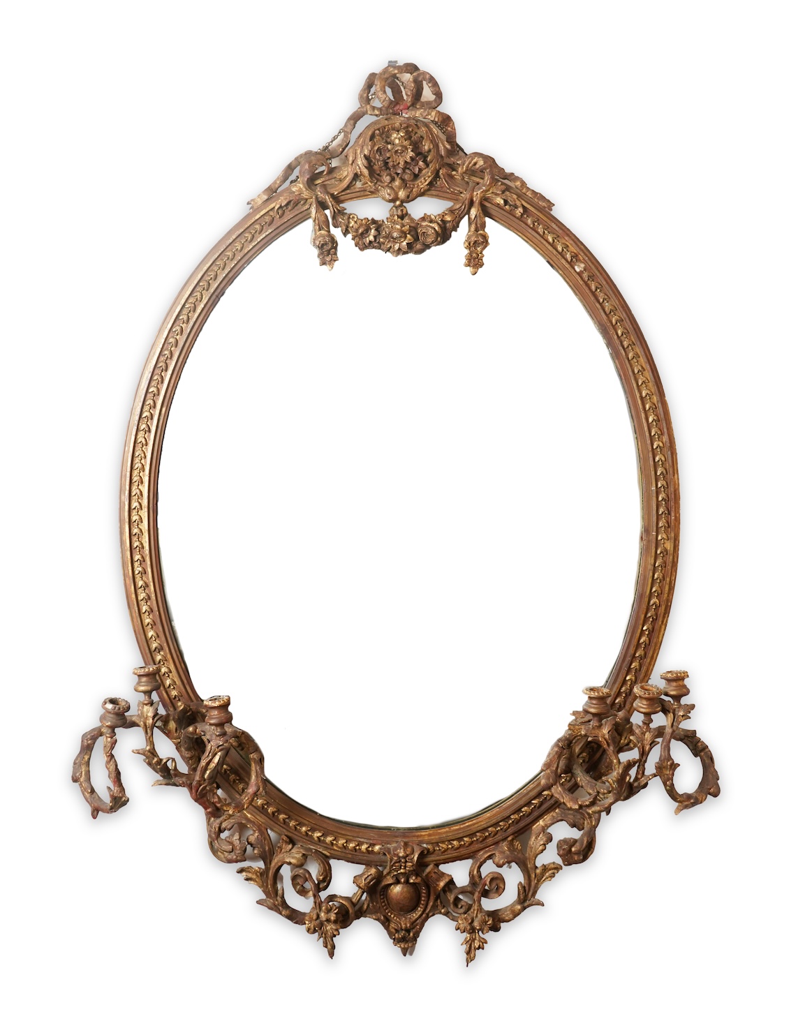 A large Louis XVI style gilt and composition girandole wall mirror